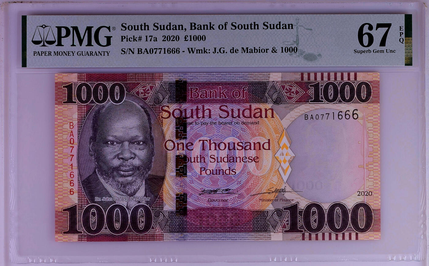 【Blue Auction】✨世界纸币精拍第503期【精】 【666豹子号】南苏丹 2020年100镑  PMG67EPQ 高分