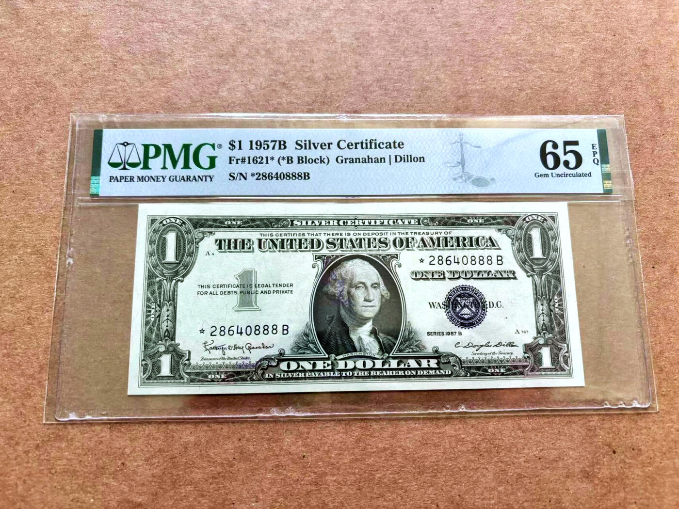 【Blue Auction】✨世界纸币精拍第503期【精】 【888豹子号 补号】美国 1957年1美金 银币券 PMG65EPQ 