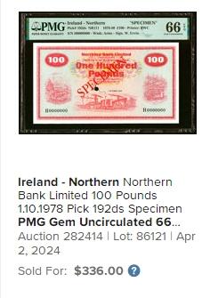 【Blue Auction】✨世界纸币精拍第503期【精】 【唯一冠军分】北爱尔兰 1978年100镑 最高值 多个农业与工业小场景 PMG68EPQ 超高分 BWC出品 样钞 