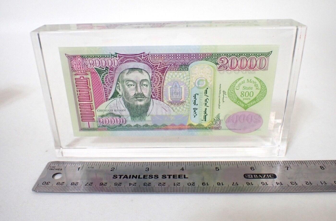 收藏联盟Quantum Auction 第361期拍卖  蒙古2006年20000图格利特帝国800周年纪念钞亚克力塑封 品相全新无瑕疵 限量发行1000枚 该枚为0796号