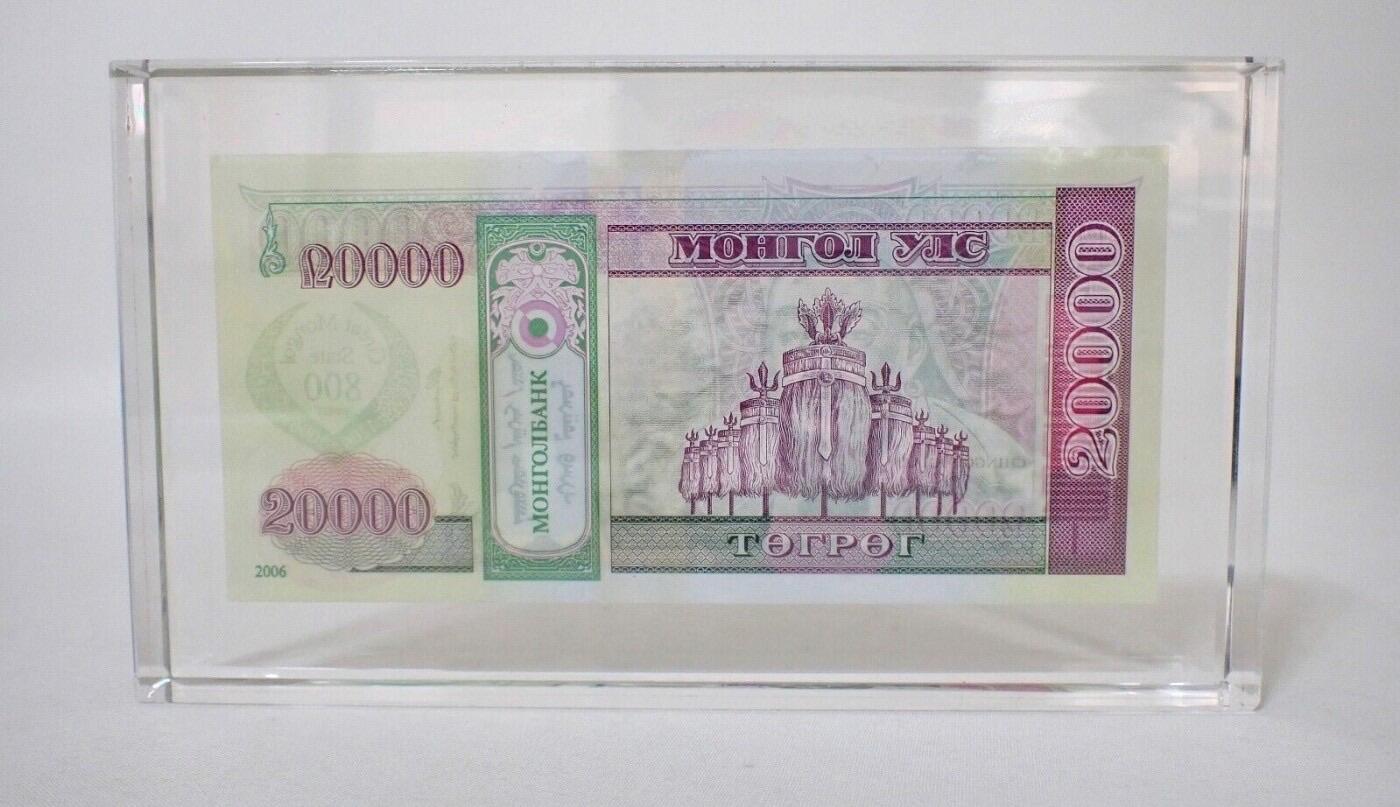 收藏联盟Quantum Auction 第361期拍卖  蒙古2006年20000图格利特帝国800周年纪念钞亚克力塑封 品相全新无瑕疵 限量发行1000枚 该枚为0796号