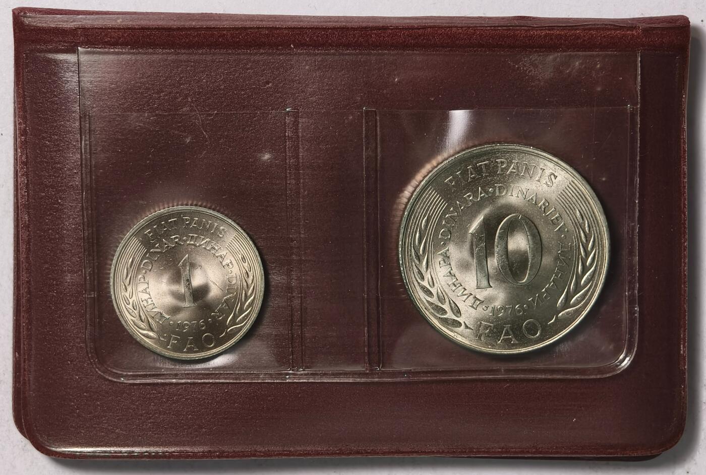 紫瑗钱币——第382期拍卖 南斯拉夫 1976年 世界粮农组织FAO 1 10第纳尔 UNC 纪念币 2枚套 原包装