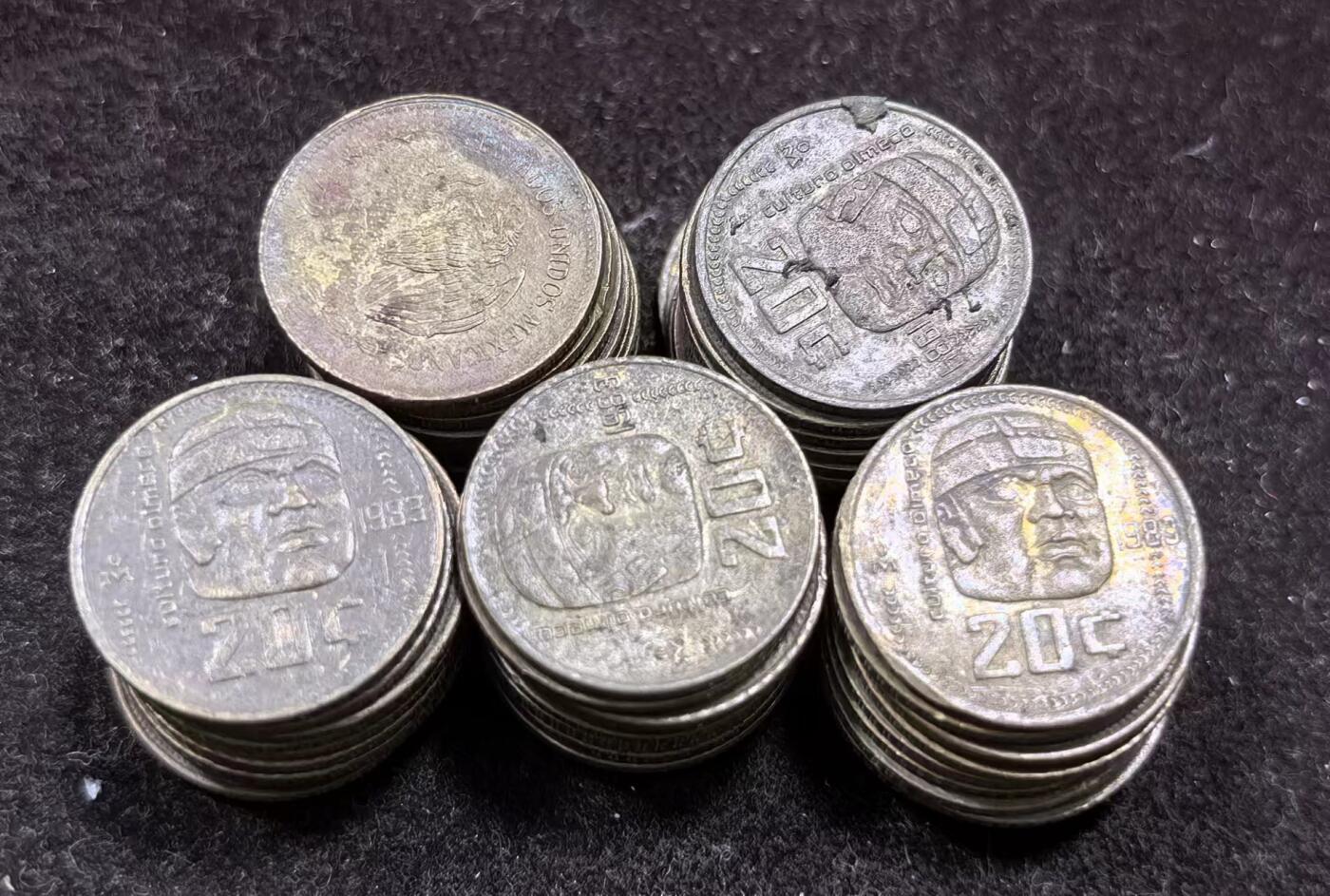 北京马甸外国币专卖微拍第123期，外国非贵金属纪念币，流通币专场，陆续上新，欢迎关注 墨西哥20分50枚