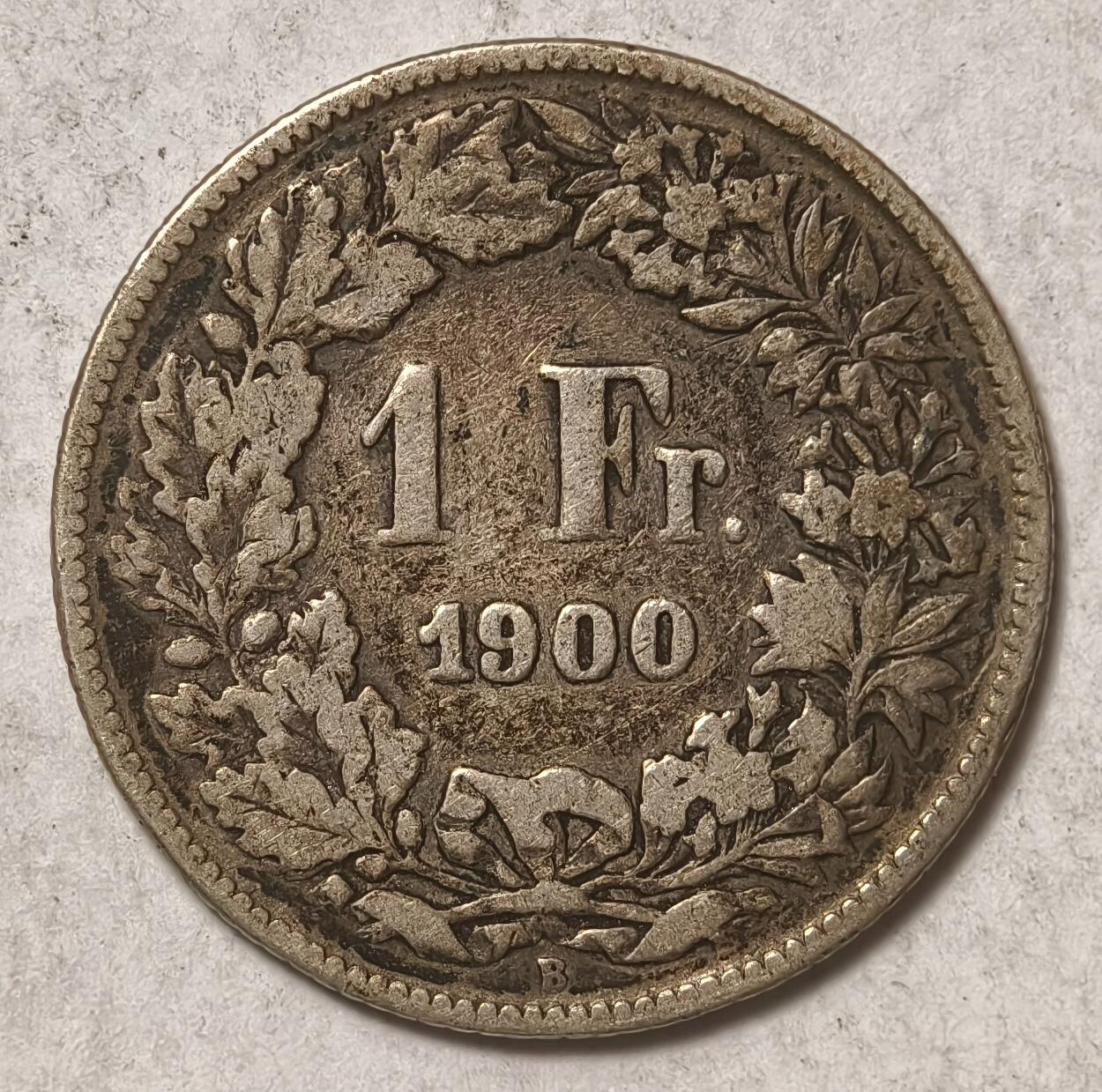 紫瑗钱币——第382期拍卖 瑞士 1900年 B版 赫尔维蒂亚 1法郎 5克 0.835银