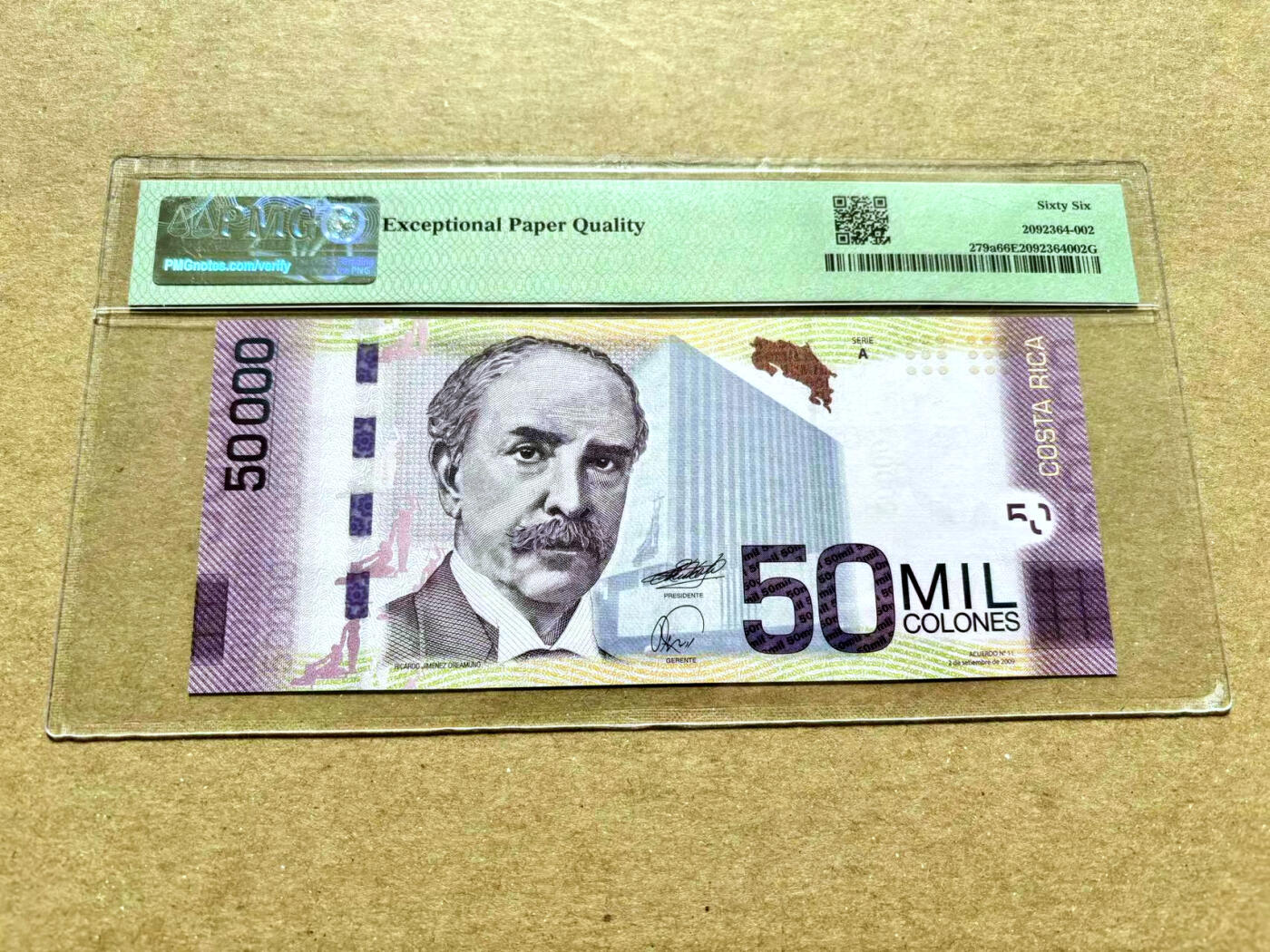 【Blue Auction】✨世界纸币精拍第504期【精】 哥斯达黎加 2009年50000克朗 紫蝶 PMG66EPQ A冠