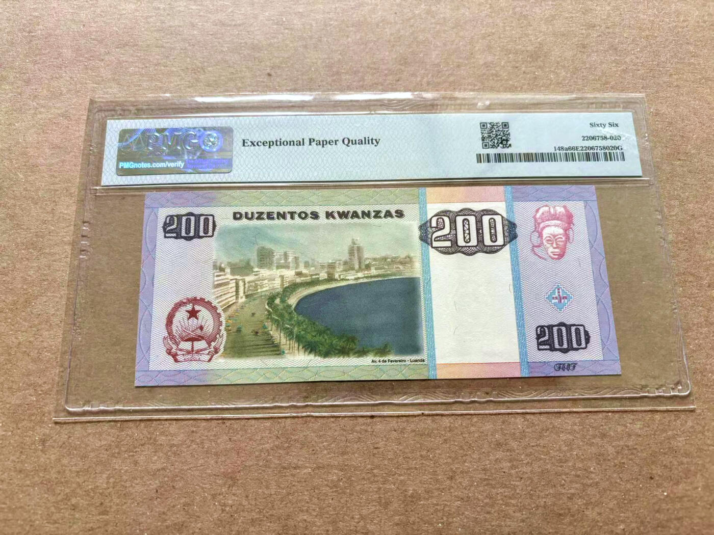 【Blue Auction】✨世界纸币精拍第504期【精】 【111豹子号】安哥拉 2003年200科瓦查 PMG66EPQ 