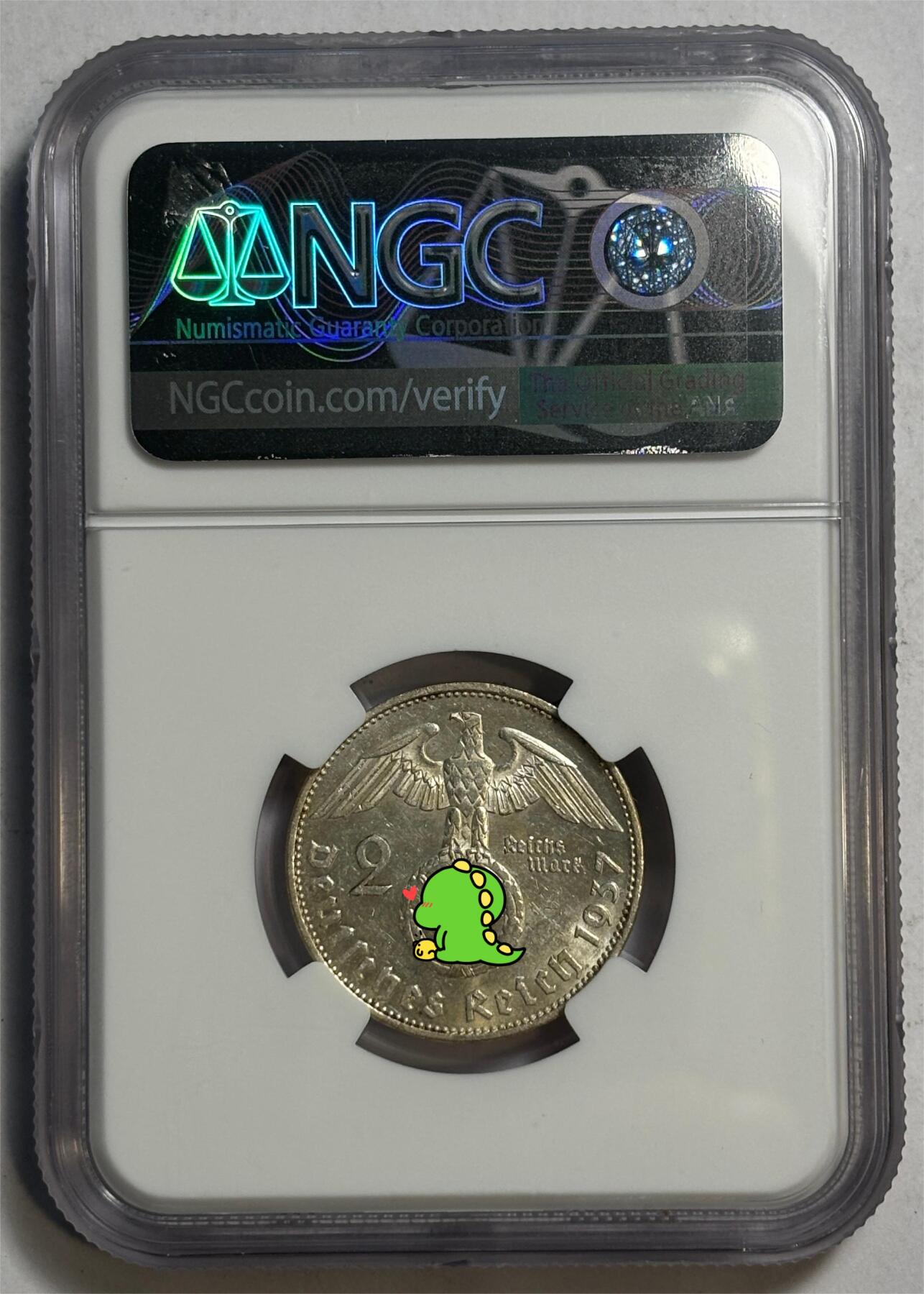 紫瑗钱币——第440期 德国 1937年 A版 兴登堡 2马克 银币 NGC MS62