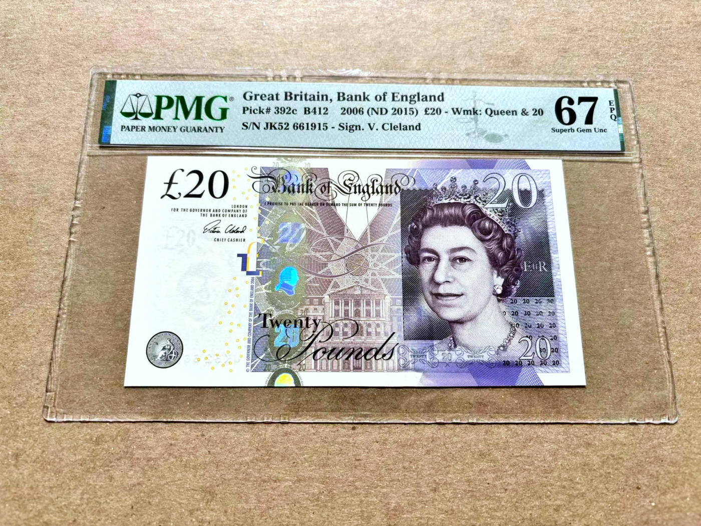 【Blue Auction】✨世界纸币精拍第504期【精】 【无47】英国 2015年20镑 PMG67EPQ 高分
