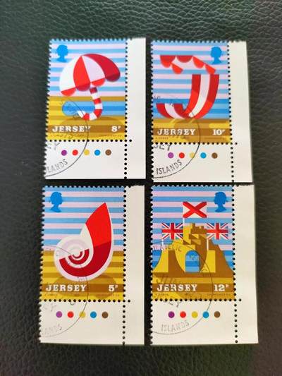 （40）泽西岛1975年  沙滩旅游 国旗 销票 - （40）泽西岛1975年  沙滩旅游 国旗 销票