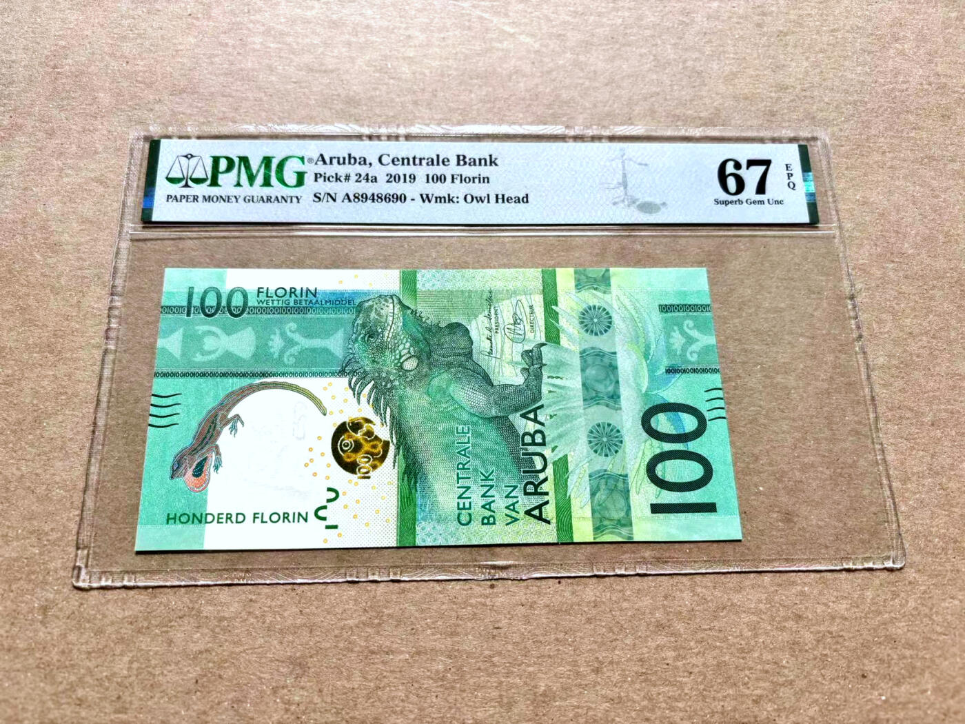 【Blue Auction】✨世界纸币精拍第504期【精】 【获奖钞】阿鲁巴 2019年100弗罗林 大蜥蜴 PMG67EPQ 高分
