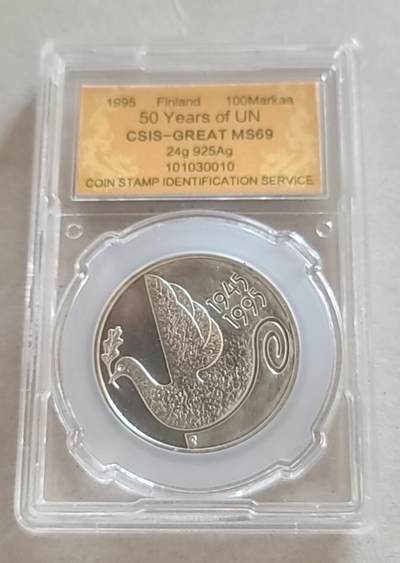【币将精彩】世界钱币拍卖（2025-12-17） - 获奖币芬兰1995年联合国纪念银币信泰评级