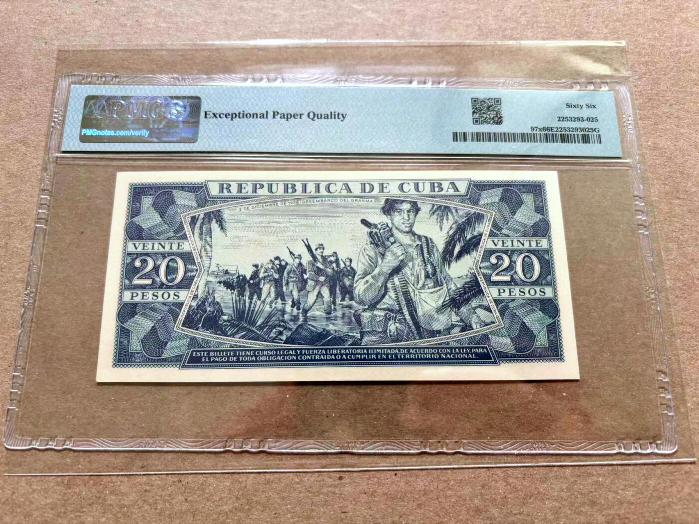 【Blue Auction】✨世界纸币精拍第504期【精】 【美国C.I.A仿制的假票非常少】古巴 1961年20比索 PMG66EPQ 