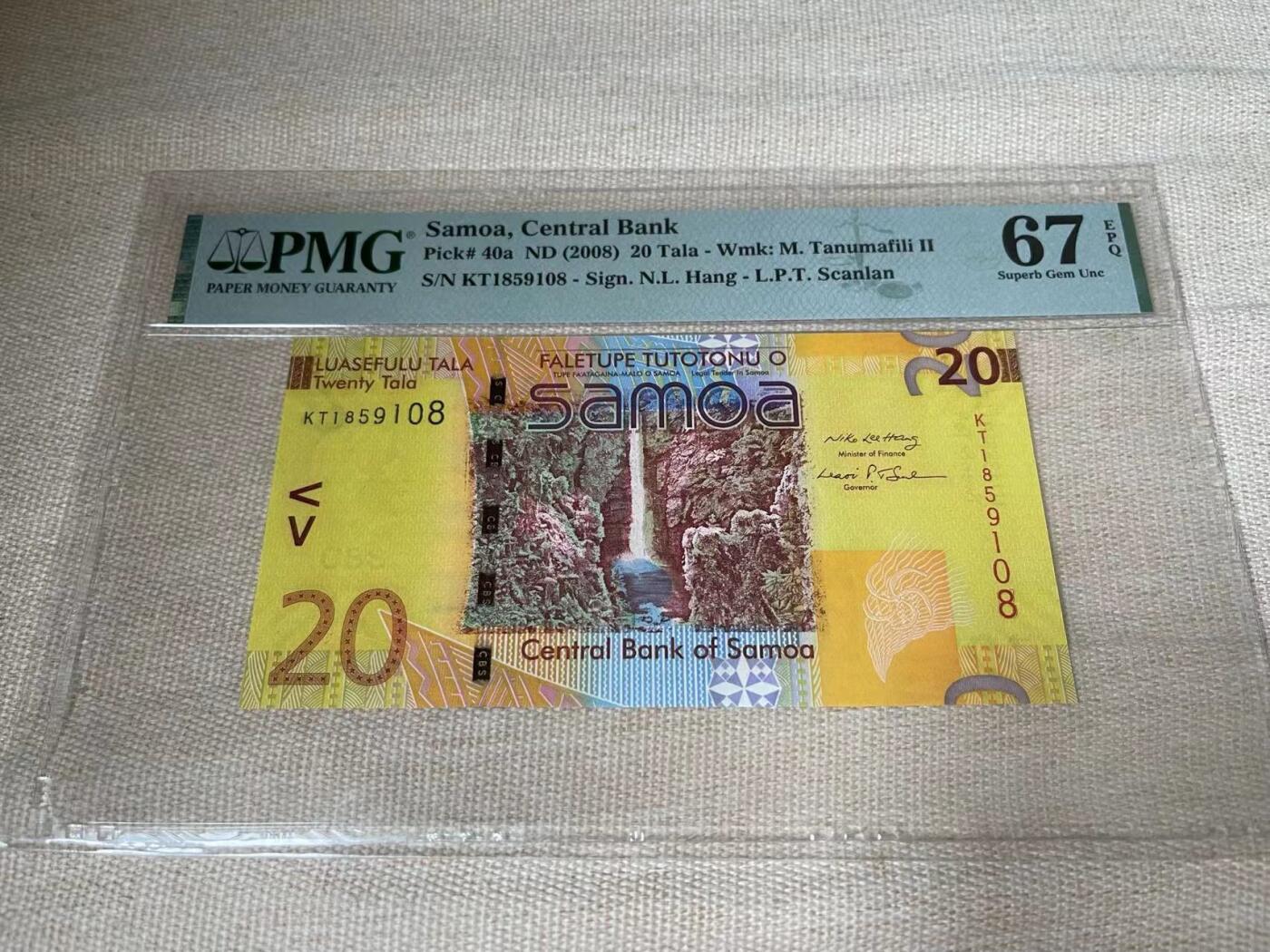 【Blue Auction】✨世界纸币精拍第504期【精】 【获奖钞 无47】萨摩亚 2008年20塔拉 PMG67EPQ 高分 