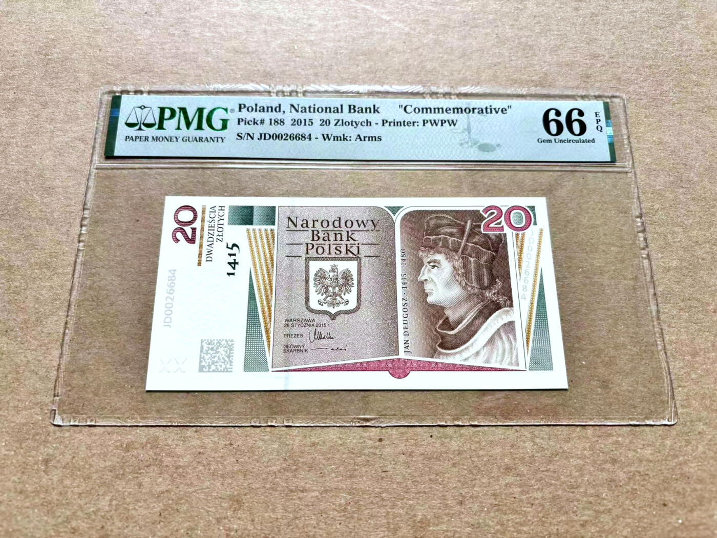 【Blue Auction】✨世界纸币精拍第504期【精】 波兰 2015年20兹罗提 PMG66EPQ 纪念钞