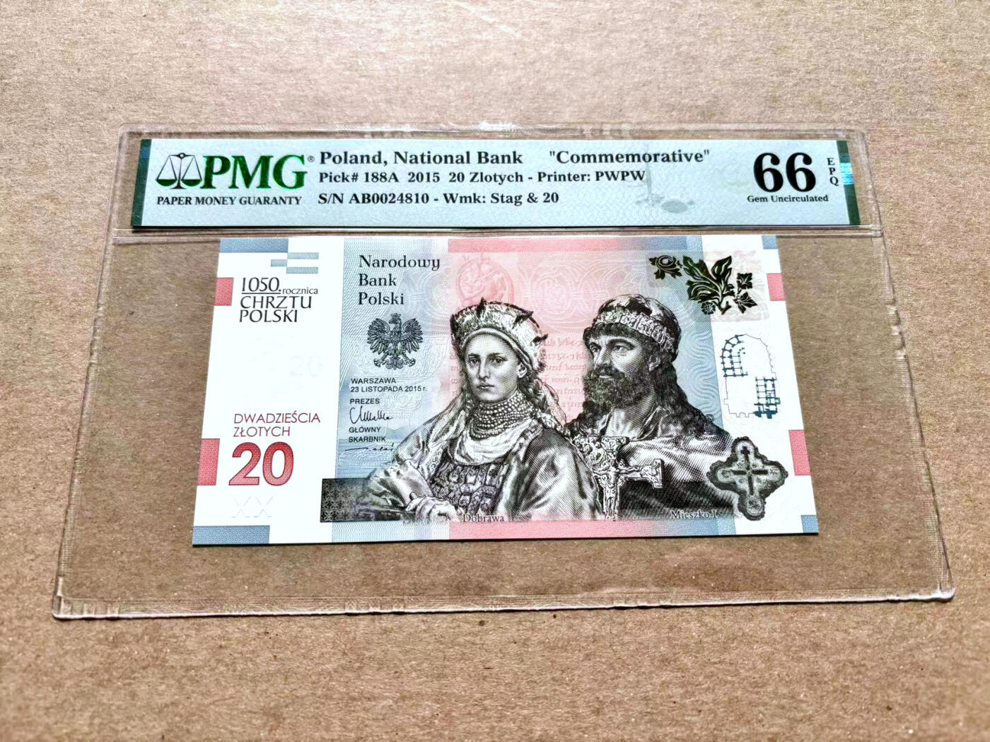 【Blue Auction】✨世界纸币精拍第504期【精】 波兰 2015年20兹罗提 PMG66EPQ 接受洗礼1050周年纪念钞