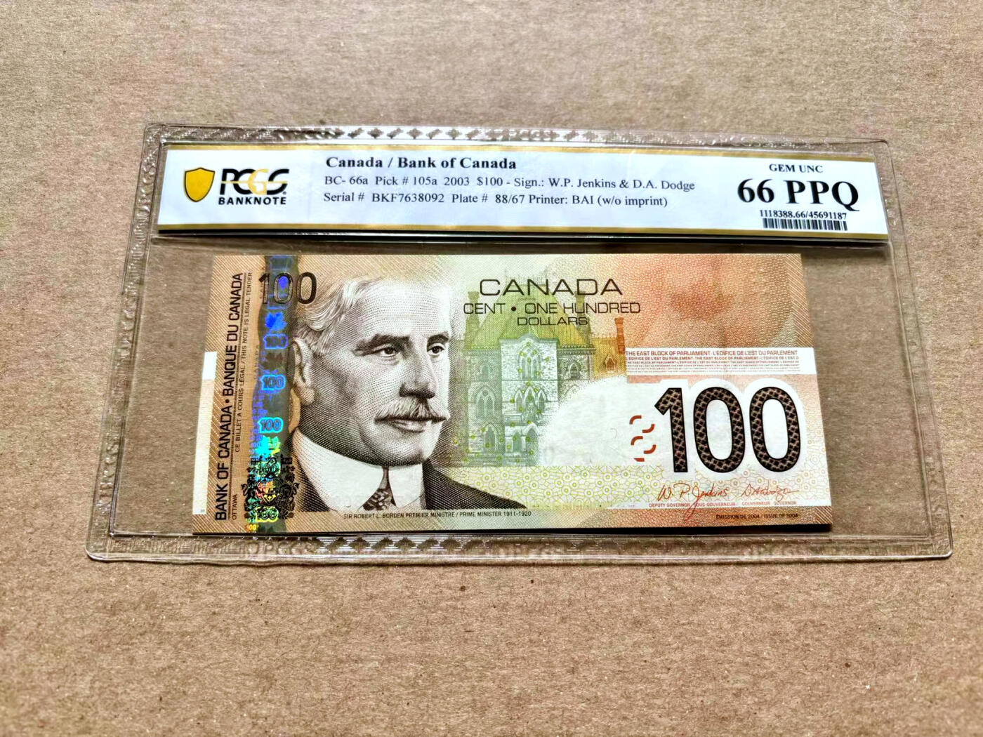 【Blue Auction】✨世界纸币精拍第504期【精】 加拿大 2003年100元 PCGS66EPQ 