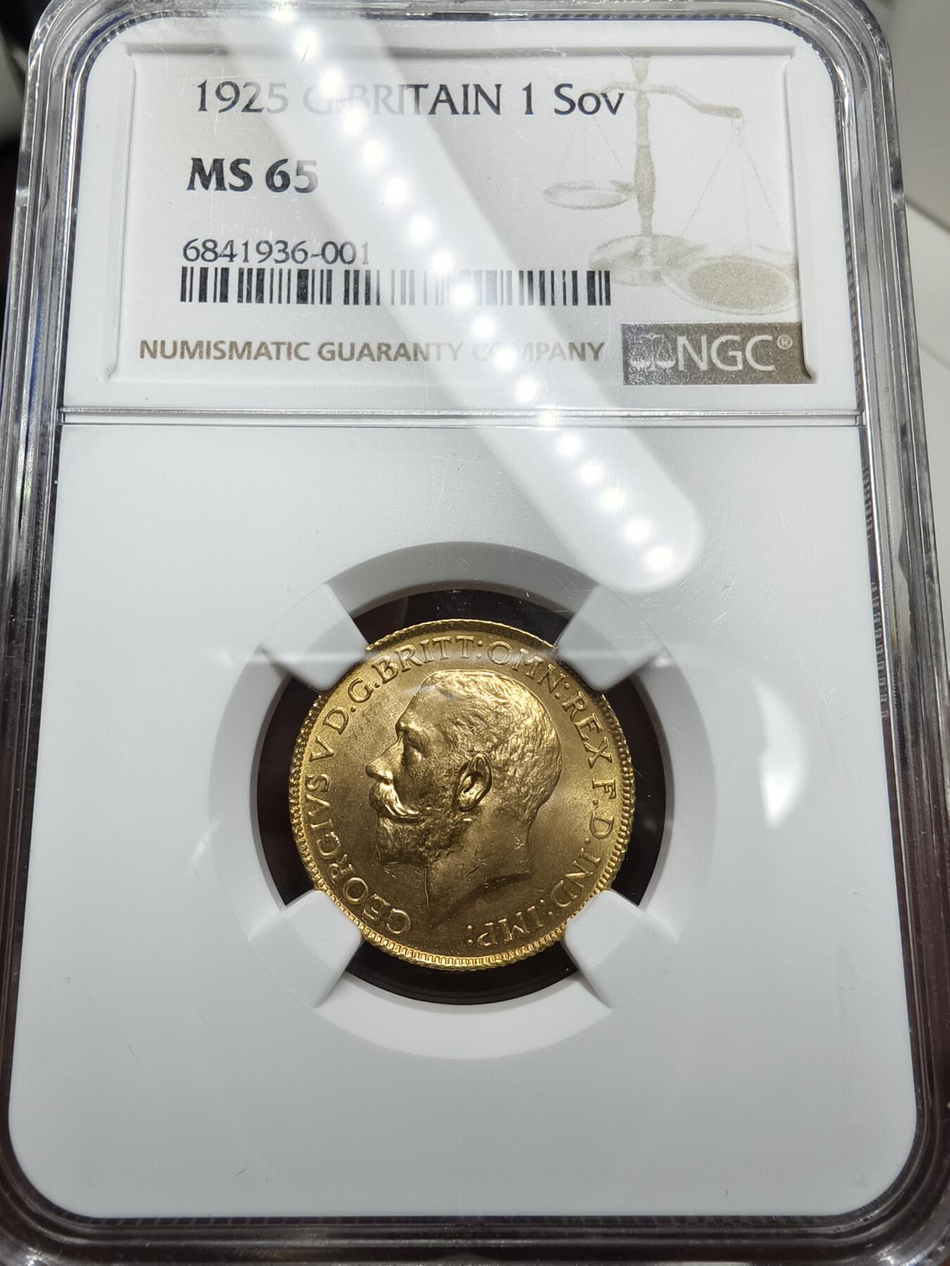 NGC-MS65英国1925年乔治五世索维林金币- 金质的欧罗巴- 金质的欧罗巴