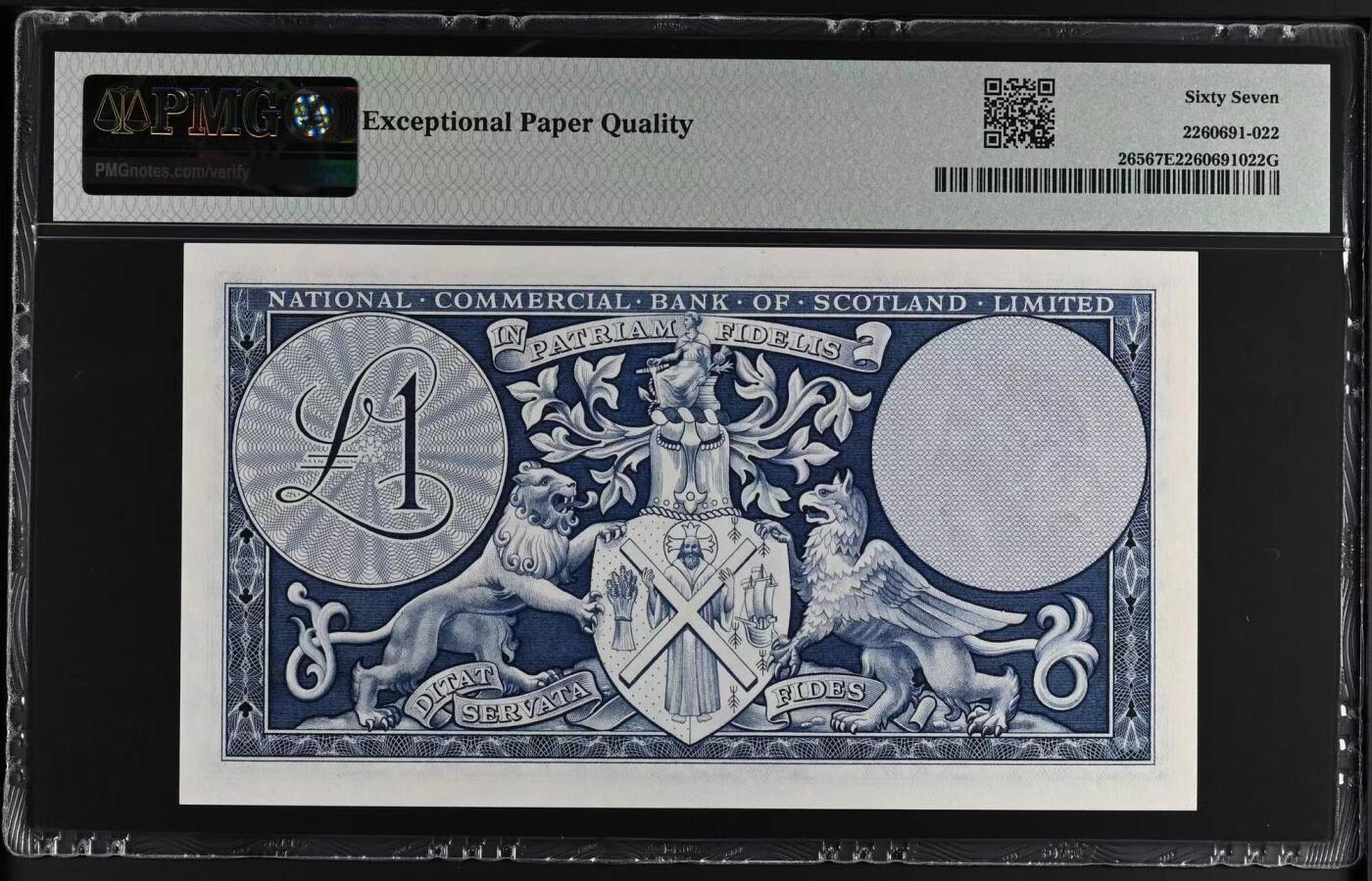 【Blue Auction】✨世界纸币精拍第504期【精】  【冠军分 无47】苏格兰 1959年1镑 BWC出品 雕刻精美 PMG67EPQ 高分 