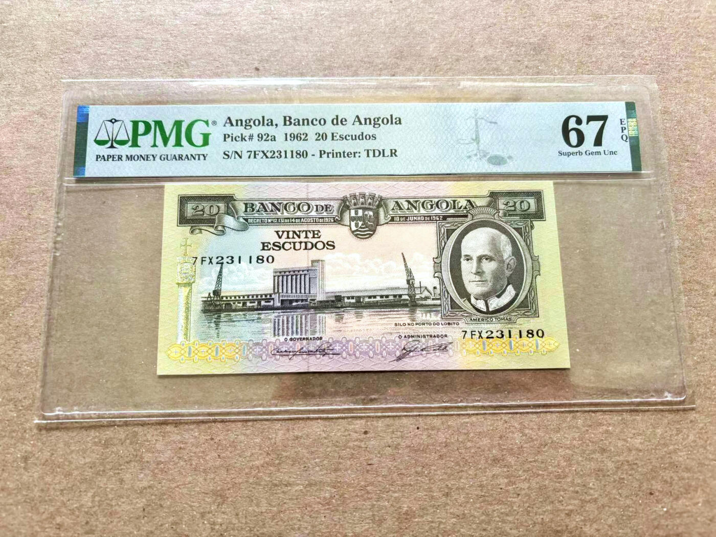 【Blue Auction】✨世界纸币精拍第504期【精】 【无47】安哥拉 1962年20埃斯库多 PMG67EPQ 高分 背面动物群