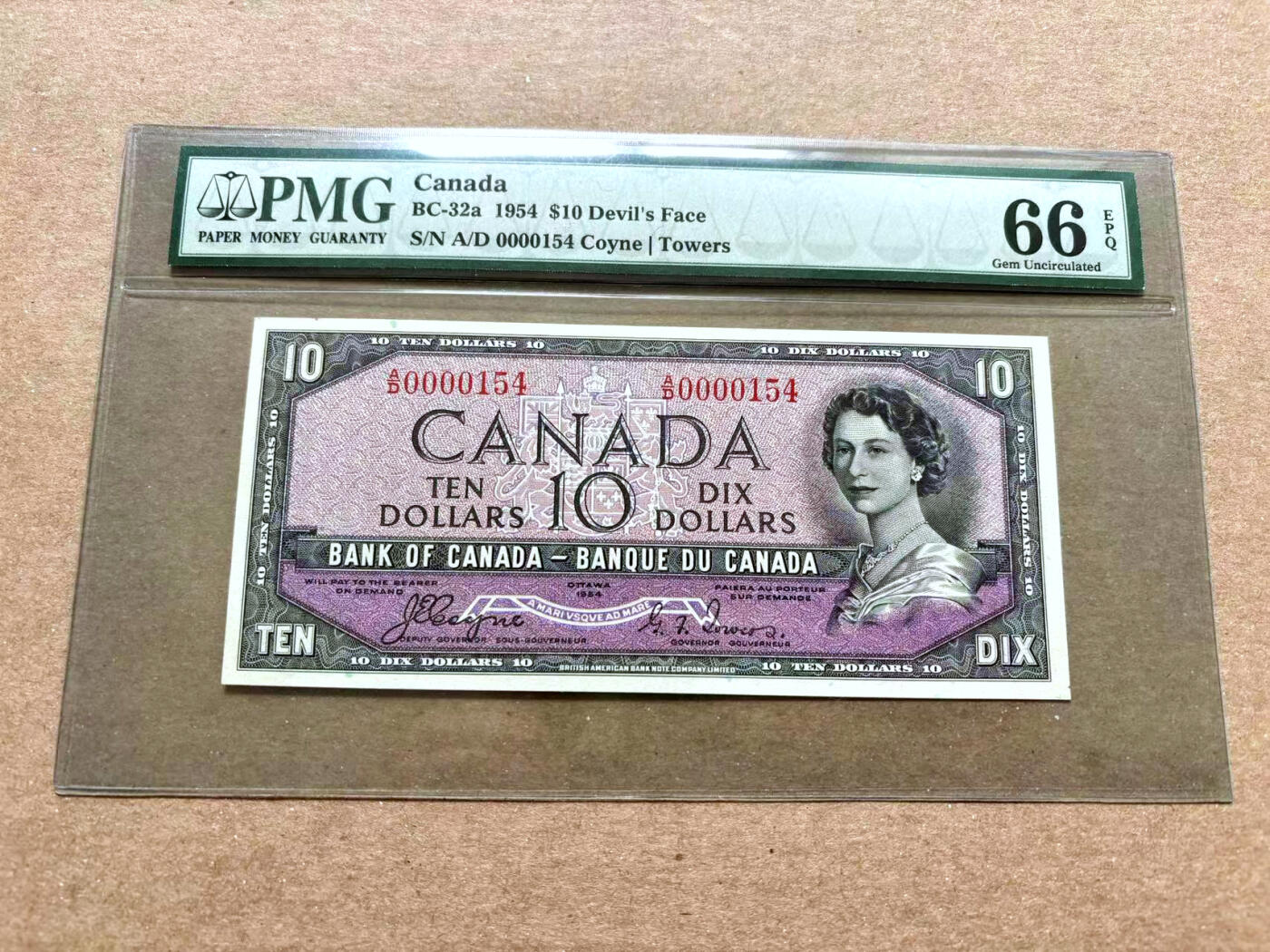 【Blue Auction】✨世界纸币精拍第504期【精】  【魔鬼脸首发冠 154小号】加拿大 1954年10元 落基山脉 PMG66EPQ 高分 女王
