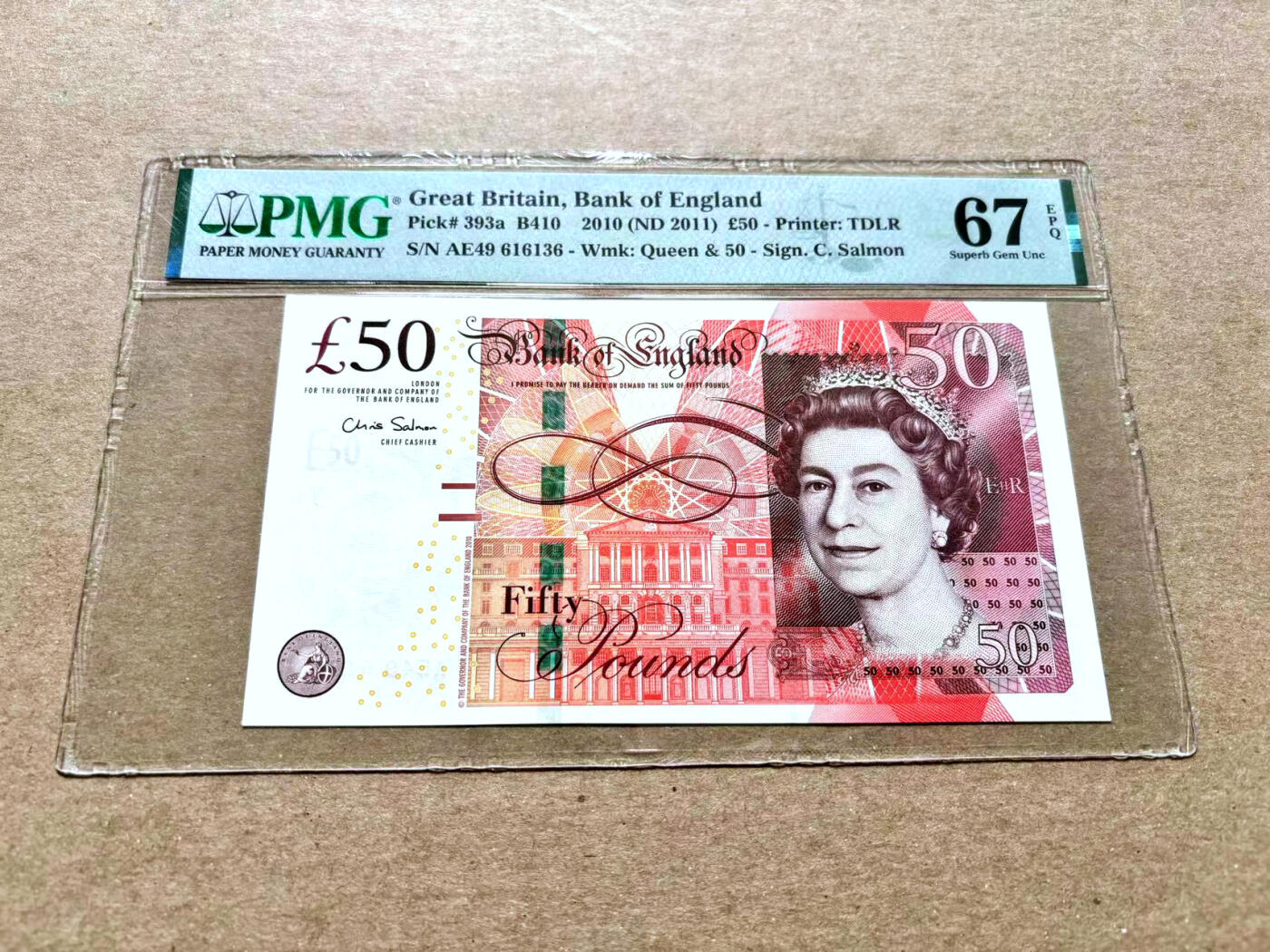 【Blue Auction】✨世界纸币精拍第504期【精】 【无47】英国 2011年50镑 PMG67EPQ 高分