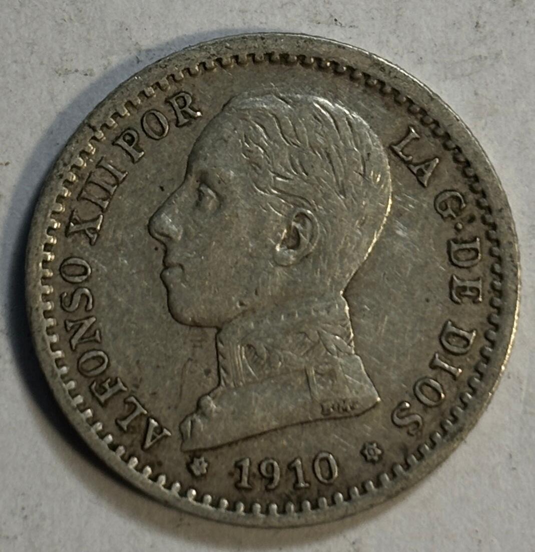 紫瑗钱币——第386期拍卖 西班牙 1910年 阿方索十三世 少年头 50分 2.5克 0.835银