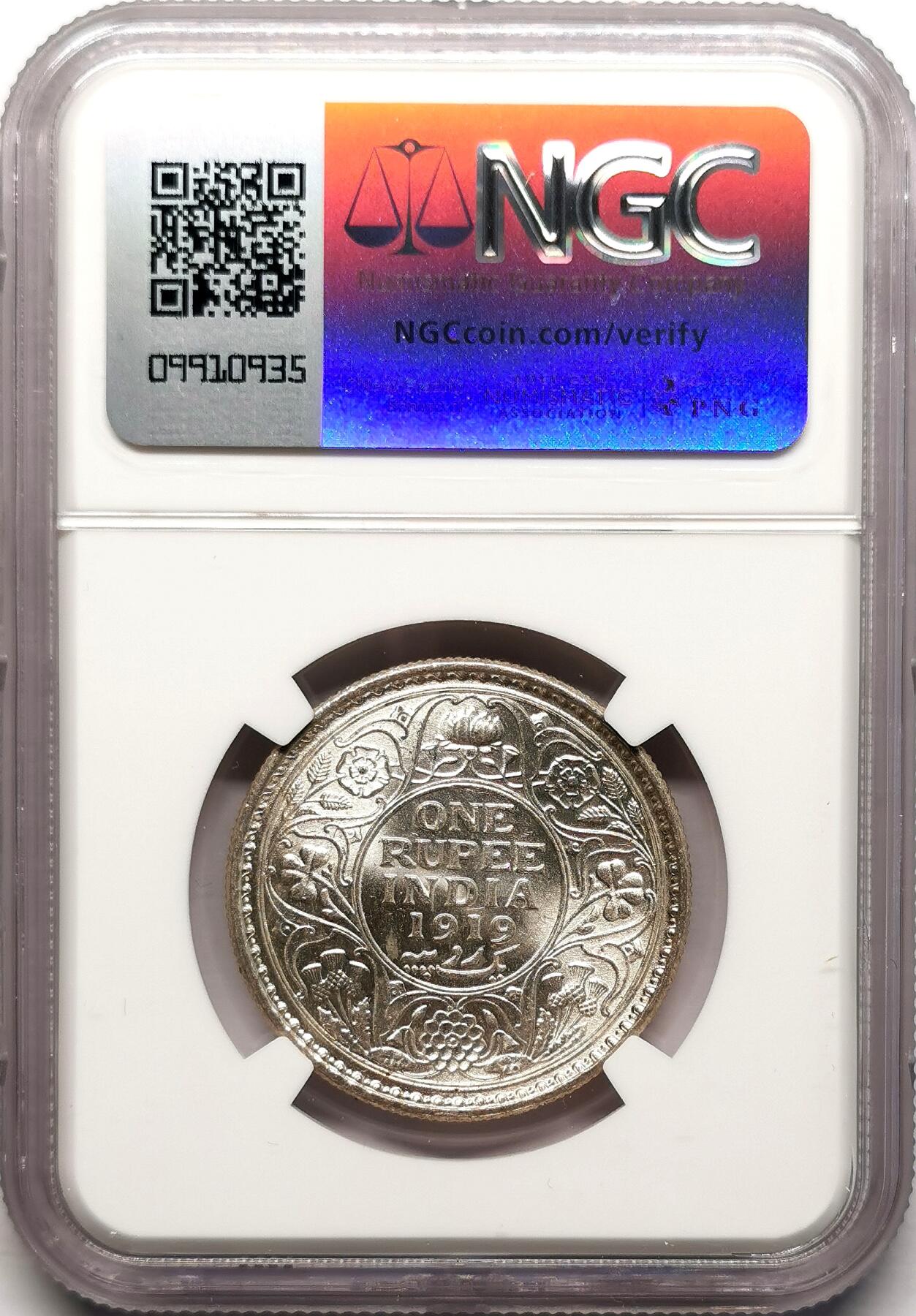 凡希社世界钱币微拍第二百七十六期 1919C英属印度乔五卢比银币NGC-MS62