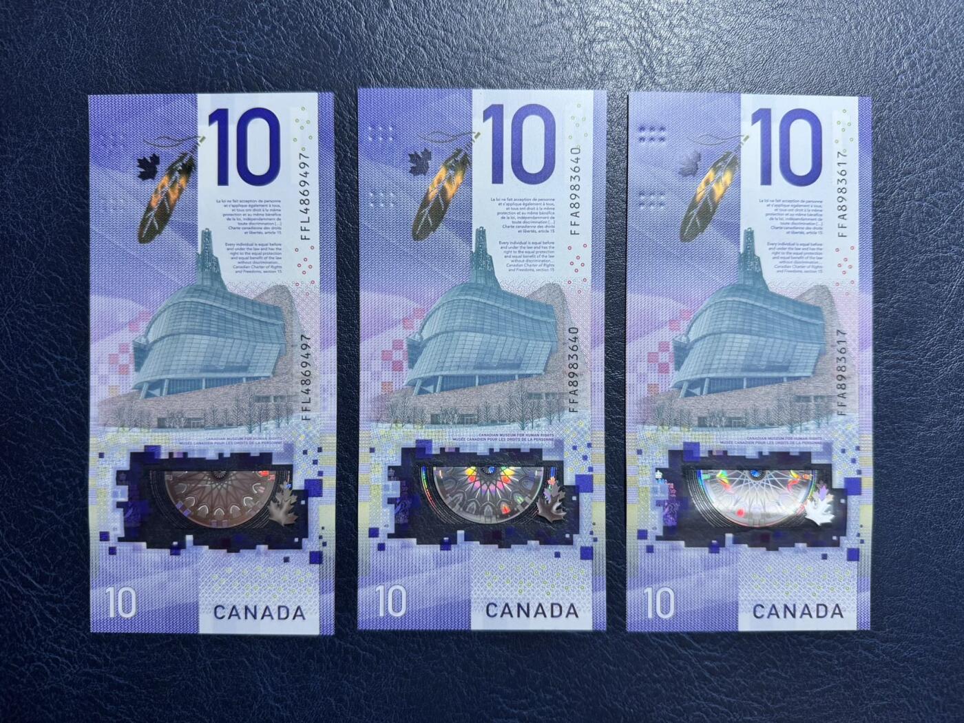 收藏联盟Quantum Auction 第361期拍卖  加拿大2018年10元三张 品相全新UNC 获奖作品