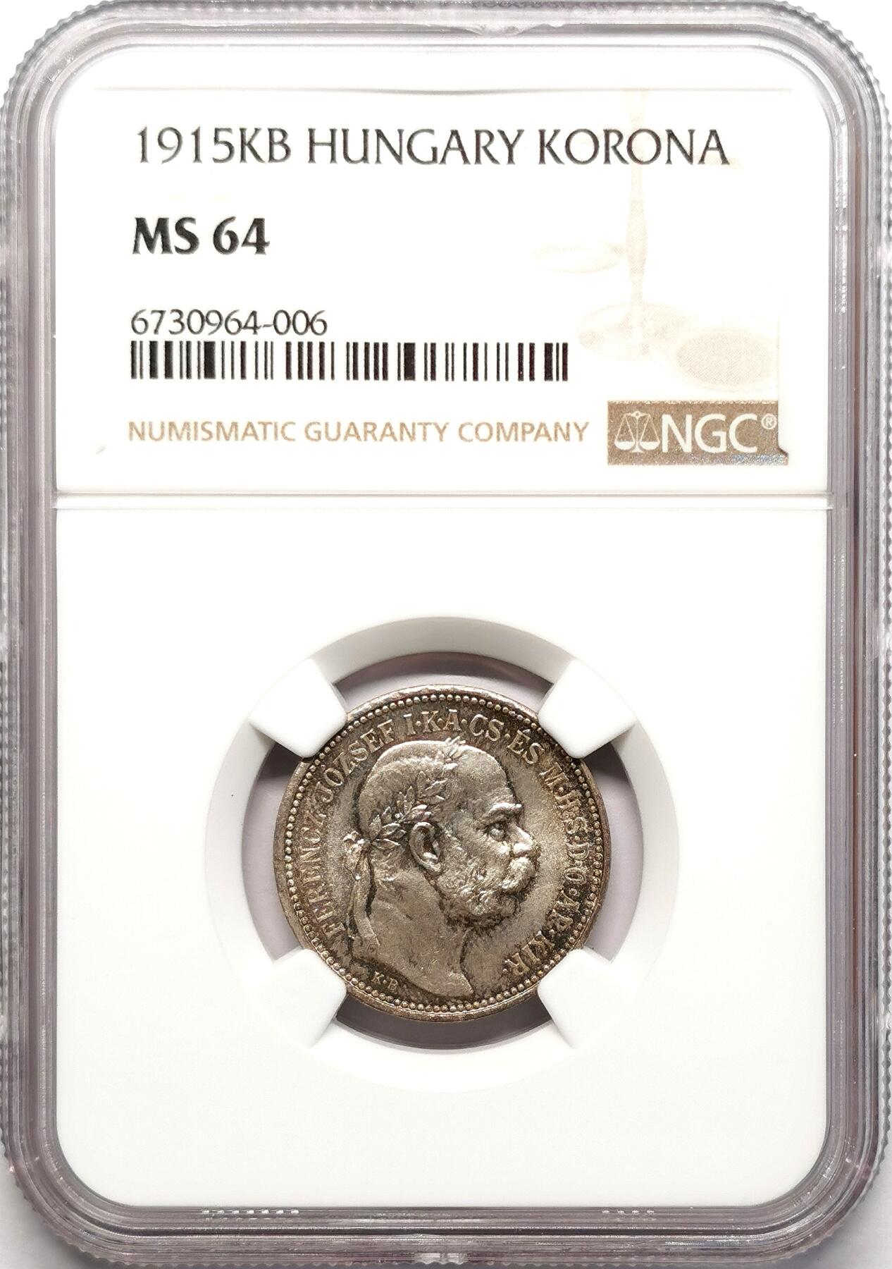 凡希社世界钱币微拍第二百七十六期 1915KB匈牙利科罗纳银币NGC-MS64