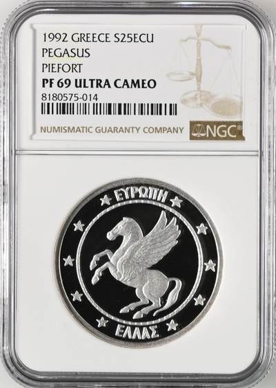 长老汇龙年精选第八场拍卖 - 1992 希腊飞马25欧元加厚精制银币，NGC PF69UC，56克999银，发行量1000枚，加厚盒，唯一记录