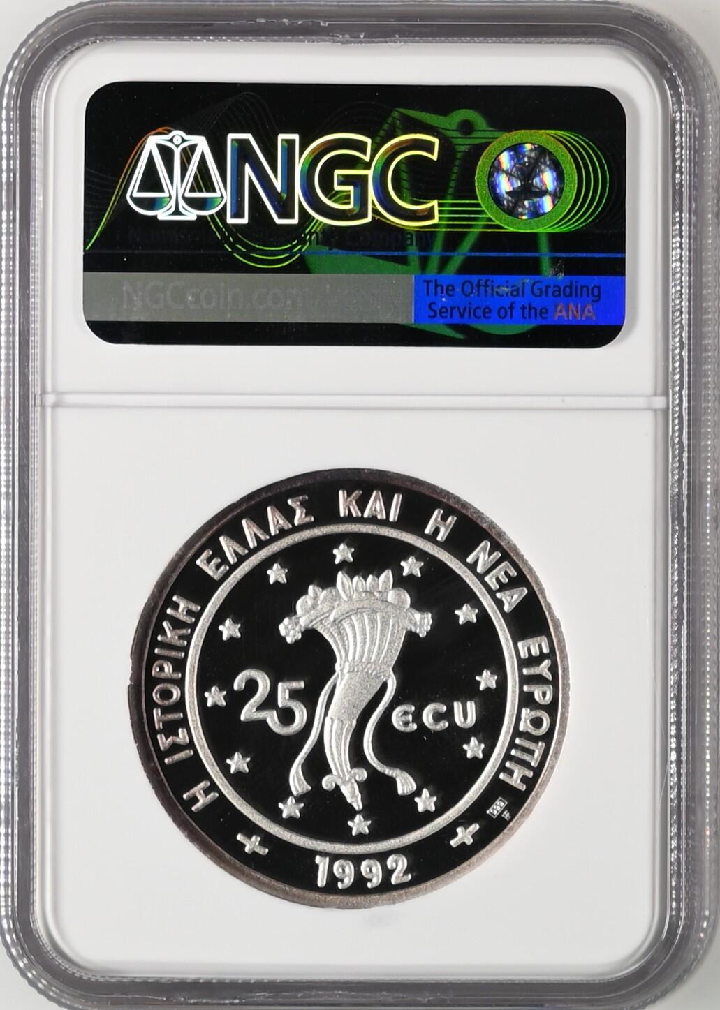 长老汇龙年精选第八场拍卖 1992 希腊飞马25欧元加厚精制银币，NGC PF69UC，56克999银，发行量1000枚，加厚盒，唯一记录