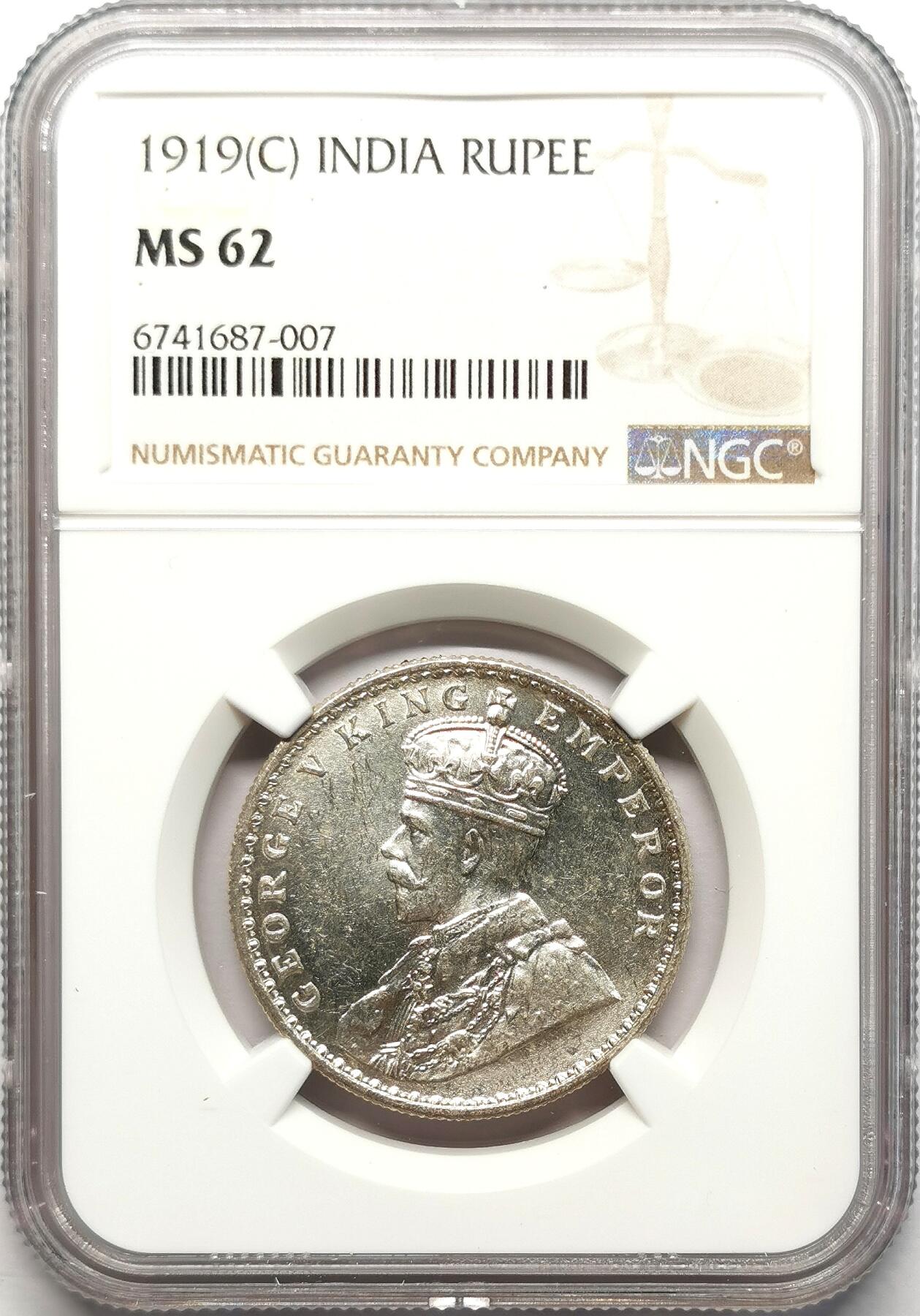 凡希社世界钱币微拍第二百七十六期 1919C英属印度乔五卢比银币NGC-MS62