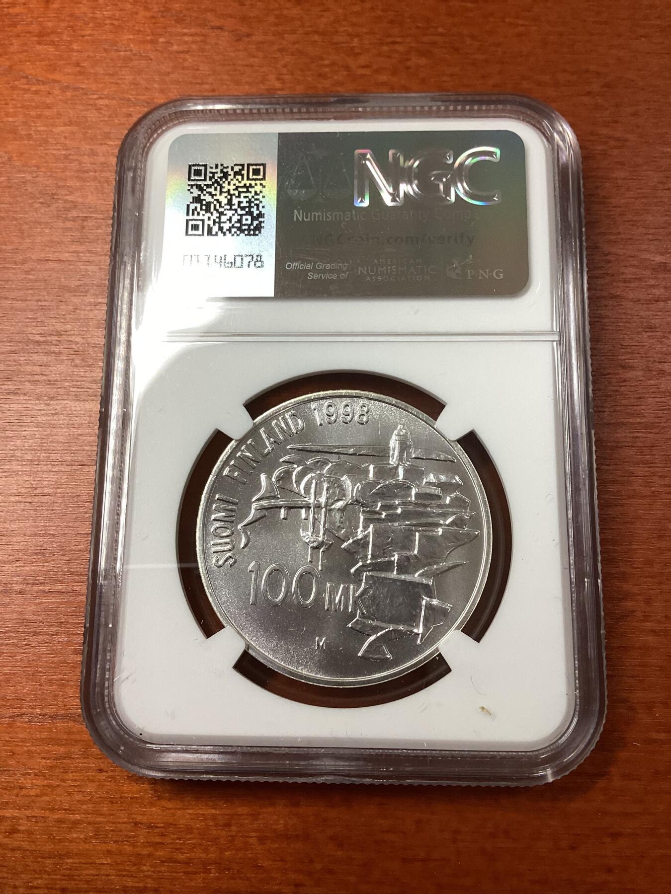 长老汇龙年精选第八场拍卖 1998 MO芬兰苏门林纳要塞100马克银币，NGC MS67，更高1枚