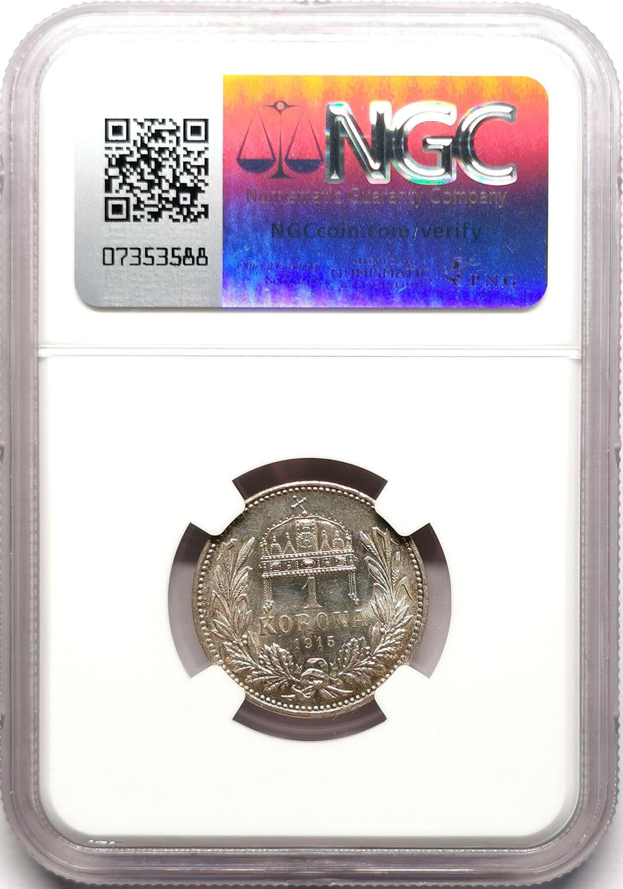 凡希社世界钱币微拍第二百七十六期 1915KB匈牙利科罗纳银币NGC-MS64