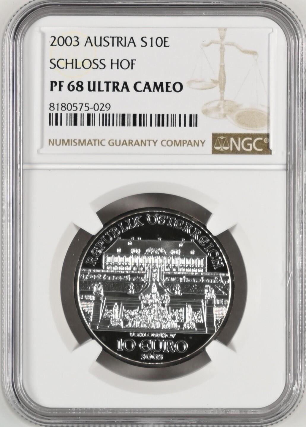 长老汇龙年精选第八场拍卖 2003 奥地利宫殿城堡10欧元精制银币，NGC PF68UC，唯二亚军，更高4枚