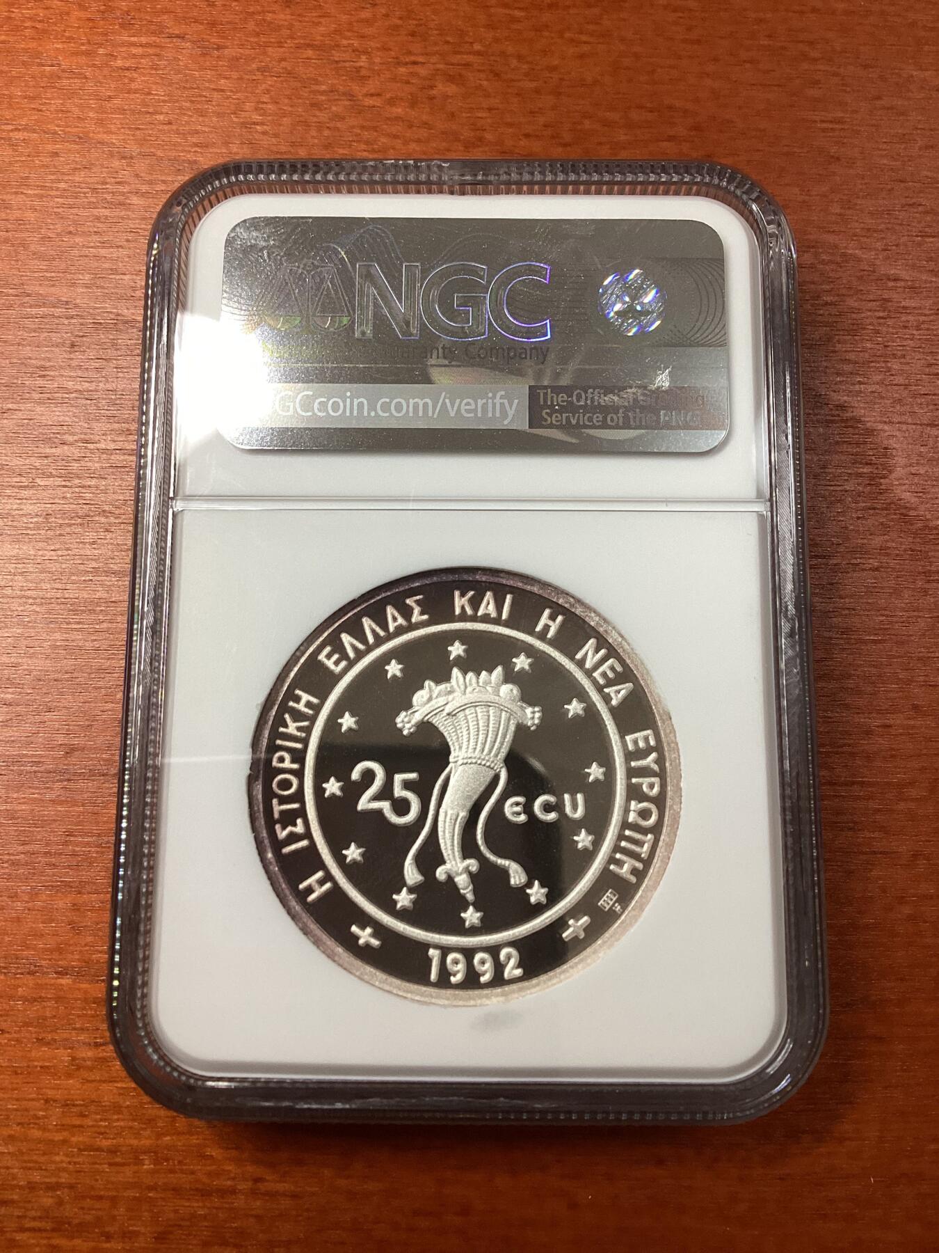 长老汇龙年精选第八场拍卖 1992 希腊飞马25欧元加厚精制银币，NGC PF69UC，56克999银，发行量1000枚，加厚盒，唯一记录
