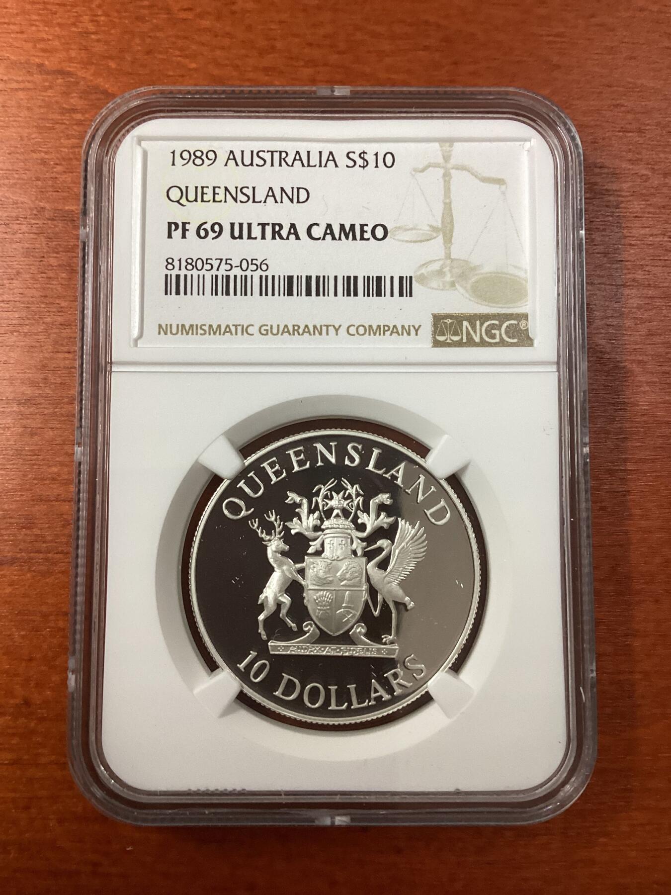 长老汇龙年精选第八场拍卖 1989 澳大利亚昆士兰州10澳元精制银币，NGC PF69UC，唯六冠军