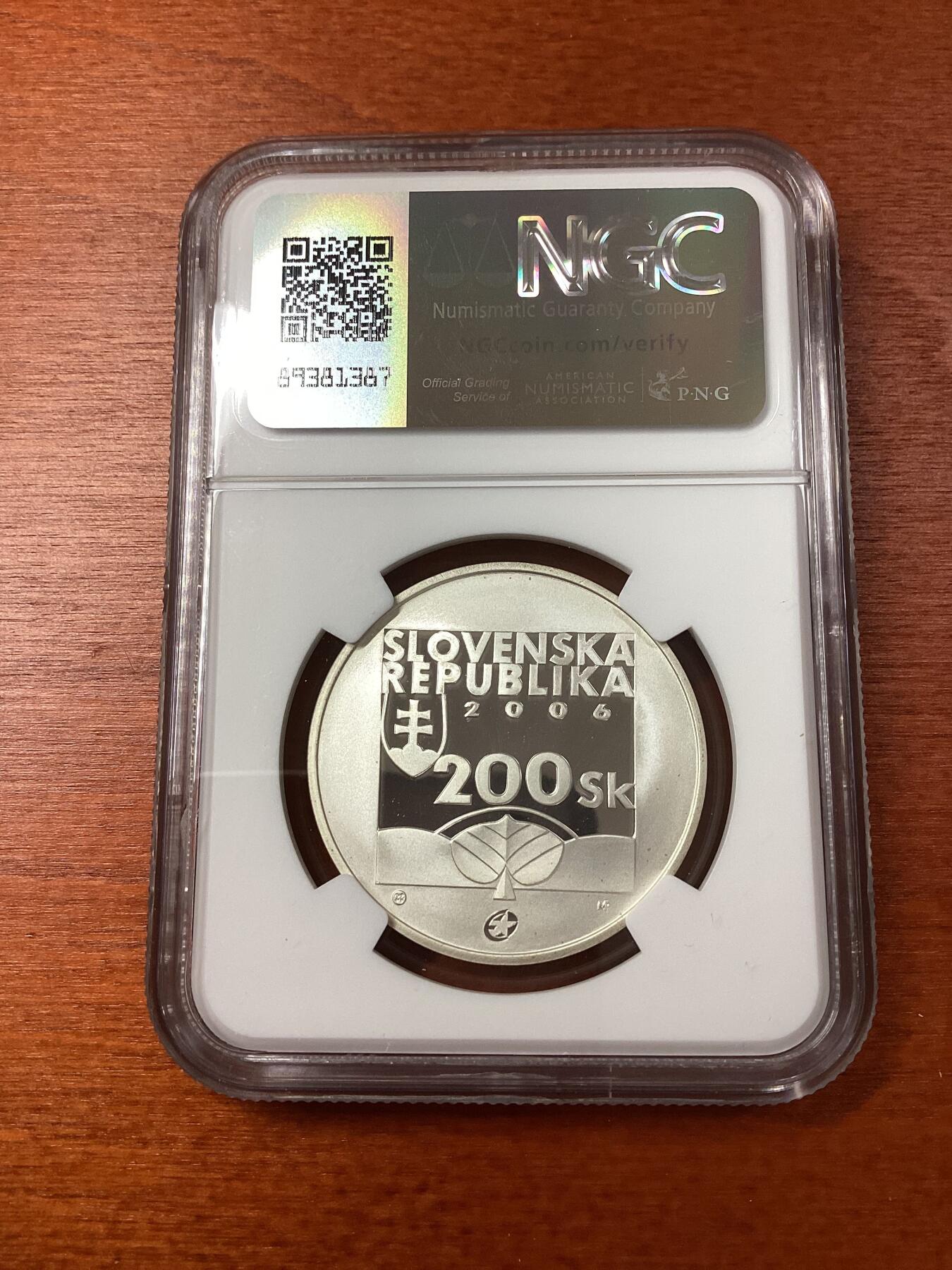 长老汇龙年精选第八场拍卖 2006斯洛伐克卡欧洲之星罗尔·库兹马尼诞辰200周年 200克朗精制银币，NGC PF67UC，更高5枚