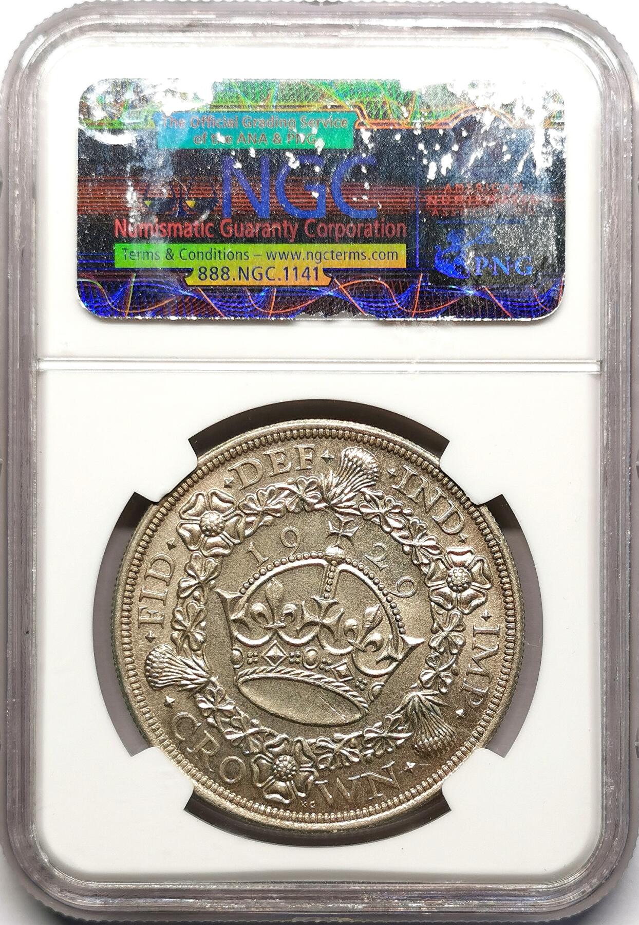 凡希社世界钱币微拍第二百七十六期 荐！1929英国乔五花冠克朗大银NGC-MS62，铸造量仅有4994枚！