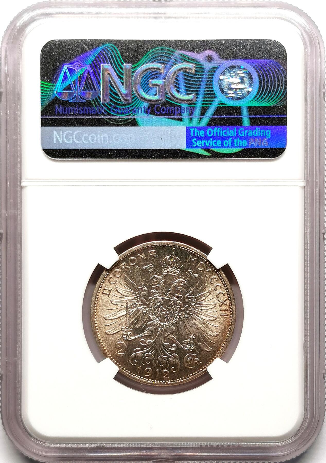 凡希社世界钱币微拍第二百七十六期 1912奥地利2克朗NGC-MS63