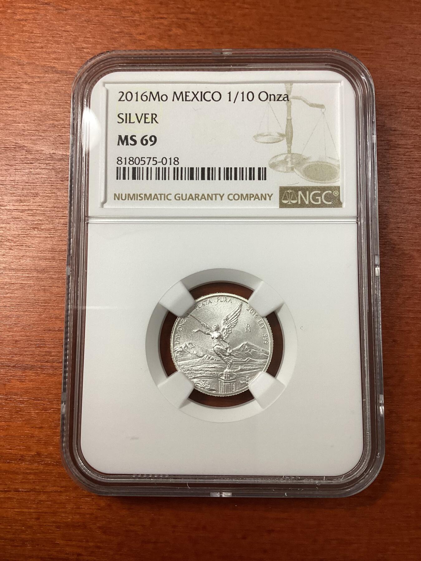 长老汇龙年精选第八场拍卖  2016Mo墨西哥胜利女神1/10盎司银币，NGC MS69