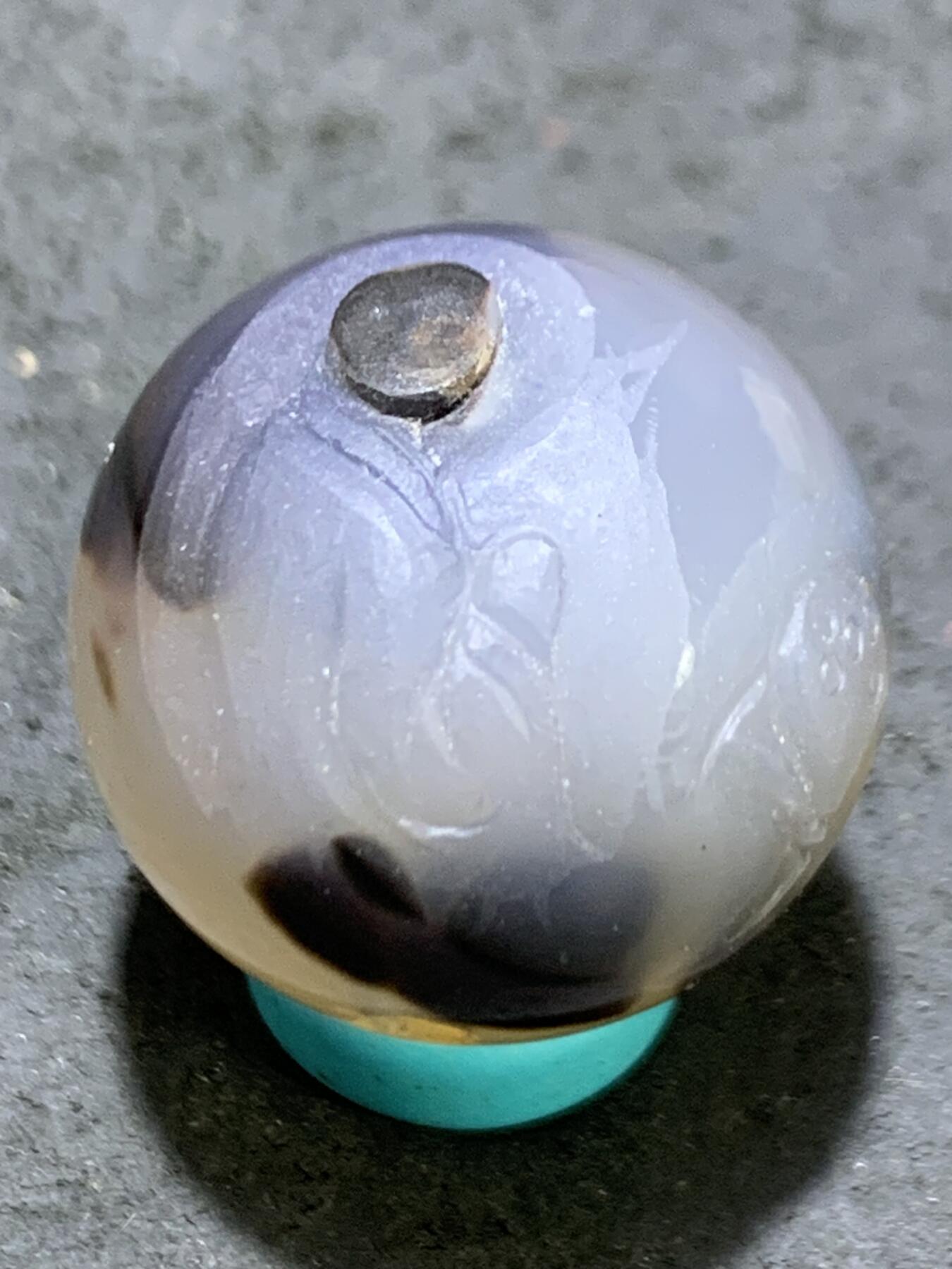 精美亚光高玉化巴西玛瑙手工俏色巧雕花开见佛2.0圆珠一个，