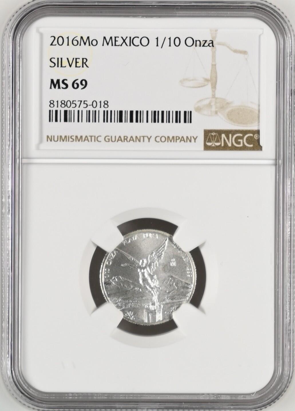 长老汇龙年精选第八场拍卖  2016Mo墨西哥胜利女神1/10盎司银币，NGC MS69