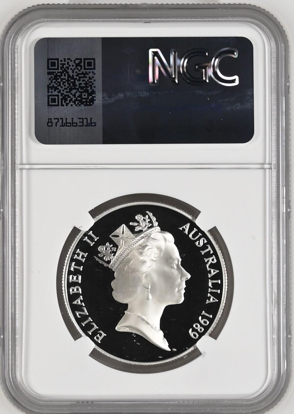 长老汇龙年精选第八场拍卖 1989 澳大利亚昆士兰州10澳元精制银币，NGC PF69UC，唯六冠军