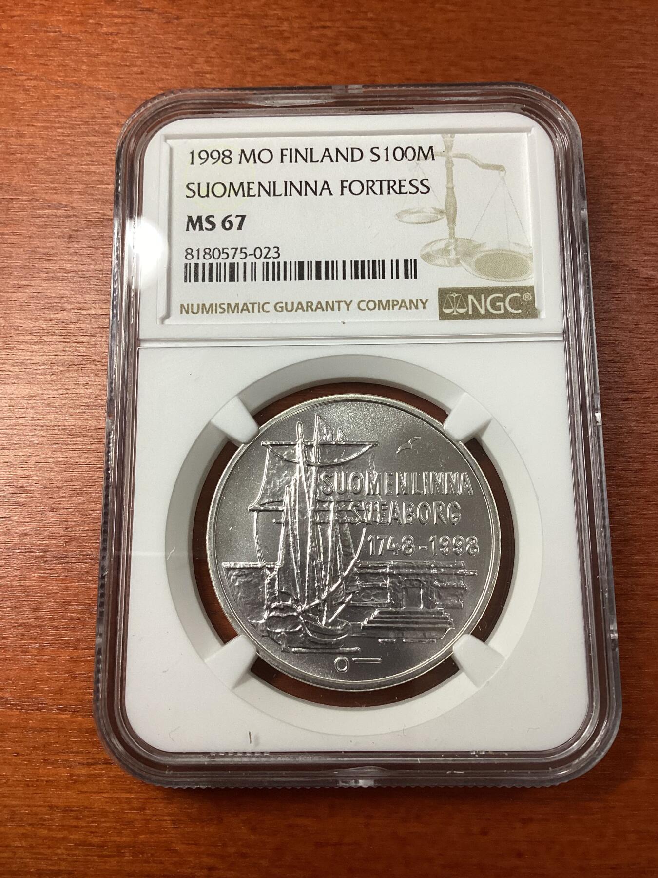 长老汇龙年精选第八场拍卖 1998 MO芬兰苏门林纳要塞100马克银币，NGC MS67，更高1枚
