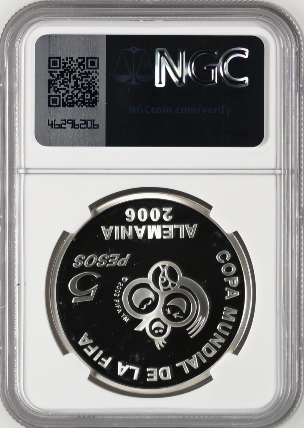 长老汇龙年精选第八场拍卖 2004 阿根廷 2006德国世界杯5比索精制银币，NGC PF67UC，唯一季军，更高5枚，少见品种