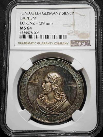 P‘s Coin精选换藏专场 - 德國洗礼章，名家LORENZ設計。頂級五彩，車輪光，特別是耶酥頭像射线光芒，充滿神性。