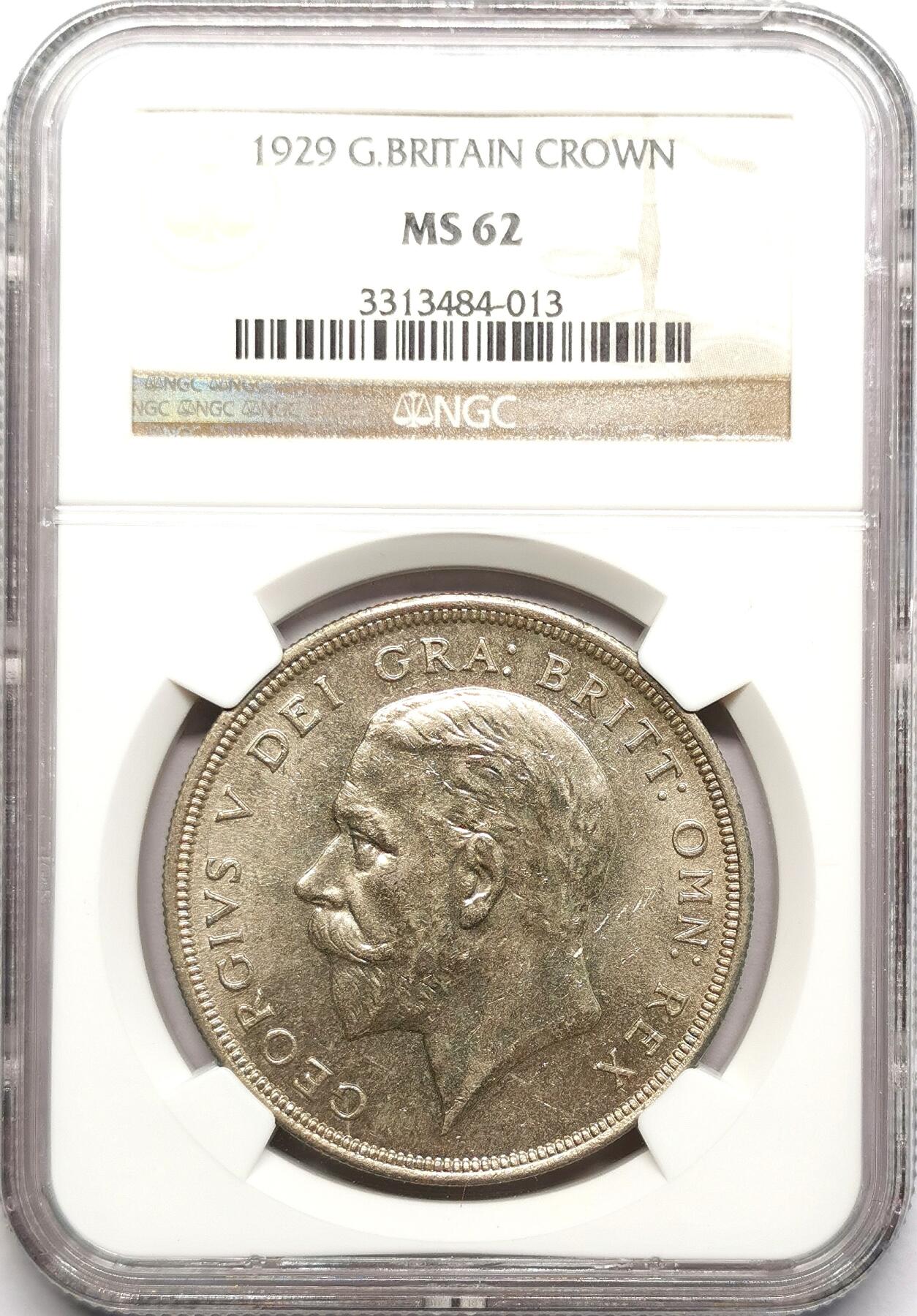 凡希社世界钱币微拍第二百七十六期 荐！1929英国乔五花冠克朗大银NGC-MS62，铸造量仅有4994枚！