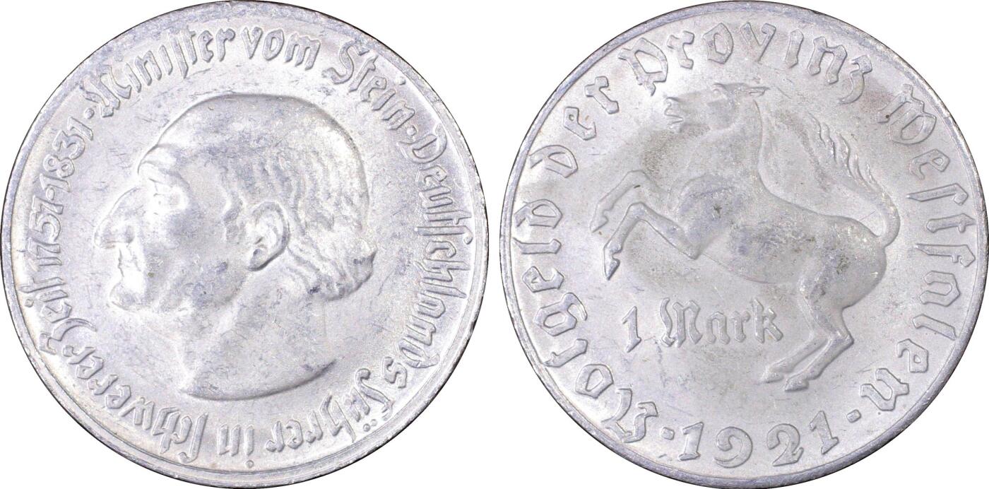 长老汇龙年精选第九场拍卖 1921德国威斯特法兰德紧斯坦伯爵马币1马克，PCGS MS63，季军分，更高12枚，eBay2020年62分成交价2800多元