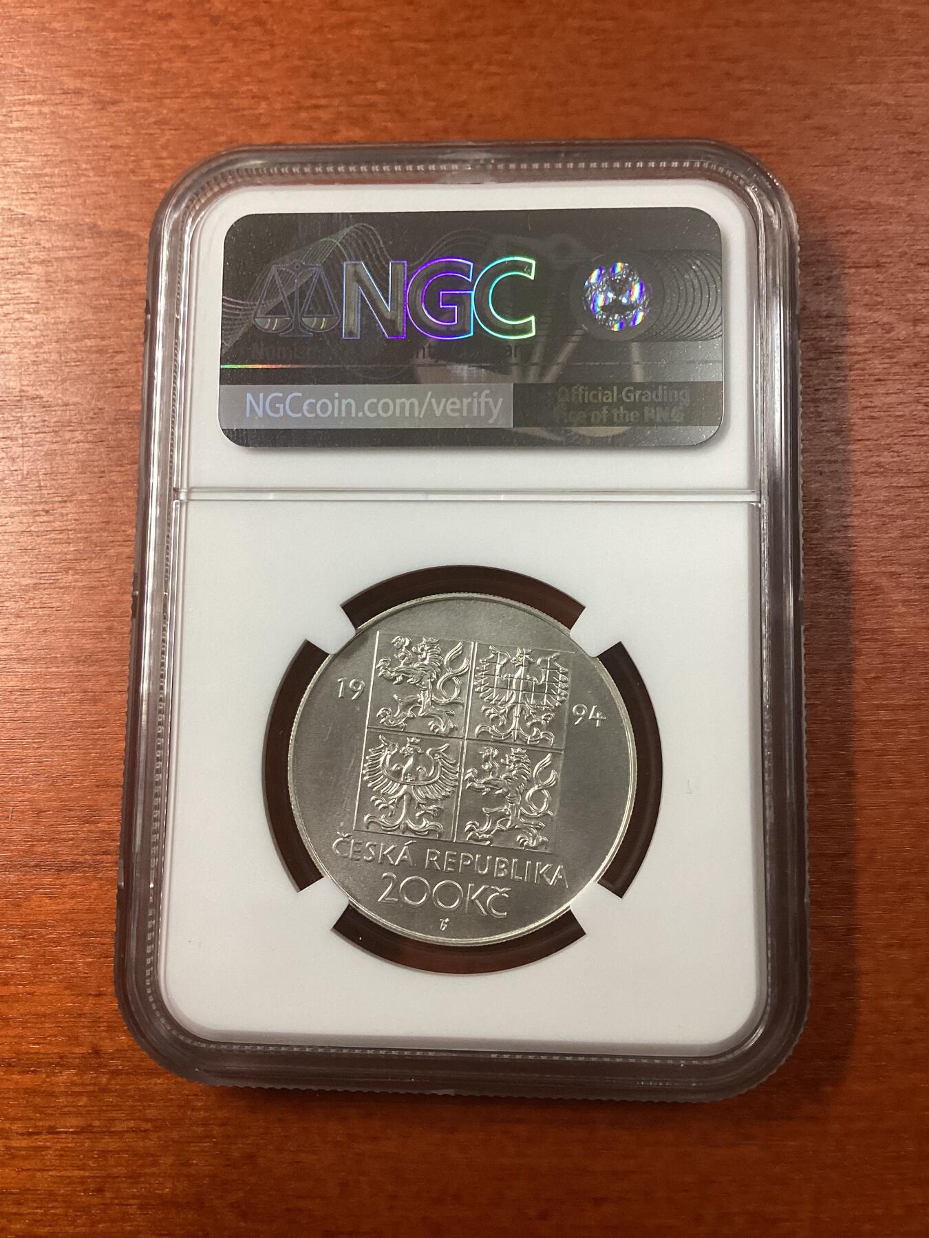 长老汇龙年精选第九场拍卖 1994 捷克环保200克朗银币，NGC MS67，唯一冠军分，4400多枚被熔毁